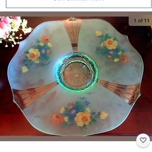Vtg Satin Depression Glass Platter Reverse Floral